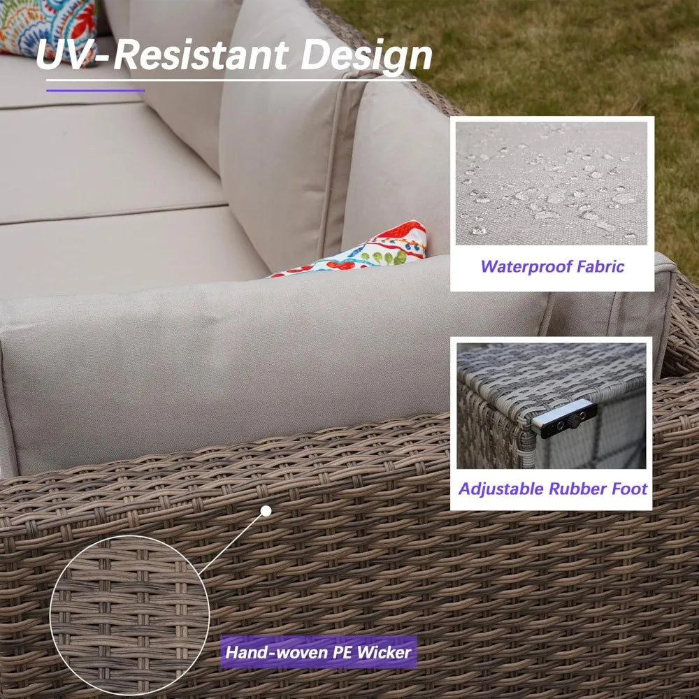 7 Piece Patio Furniture Set, Outdoor Couch Set—All-Weather Outdoor Furniture Sectional w Water Resistant Thick Cushions, Patio