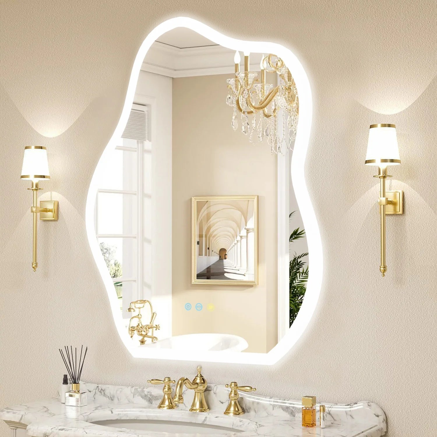 600x80CM Irregular LED Bathroom Mirror Backlit Makeup Vanity Mirror for Wall Bathrooms Dimmable Fast Defogging Ultra Bright