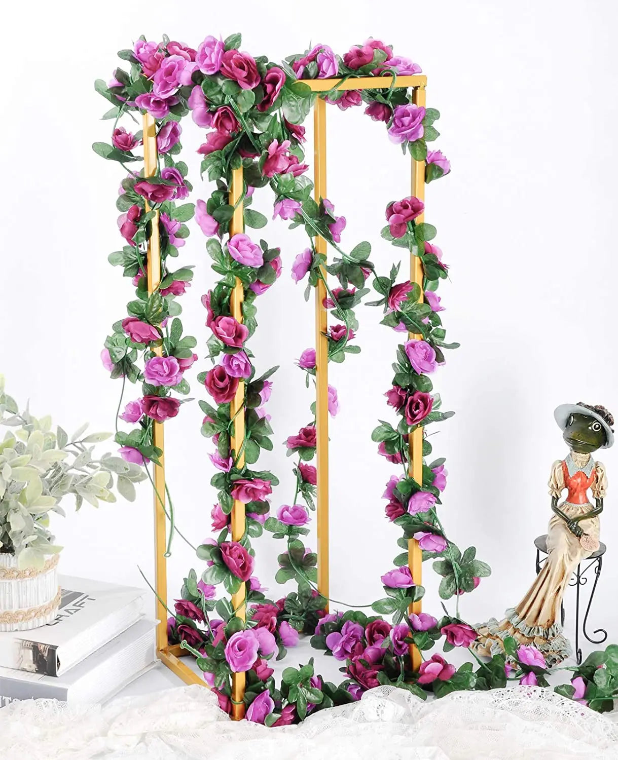 6Pcs Fake Rose Vine Flowers Artificial Flower Home Hotel Wedding Party Garden Art Decor Garden DIY Arrangement Decoration Purple