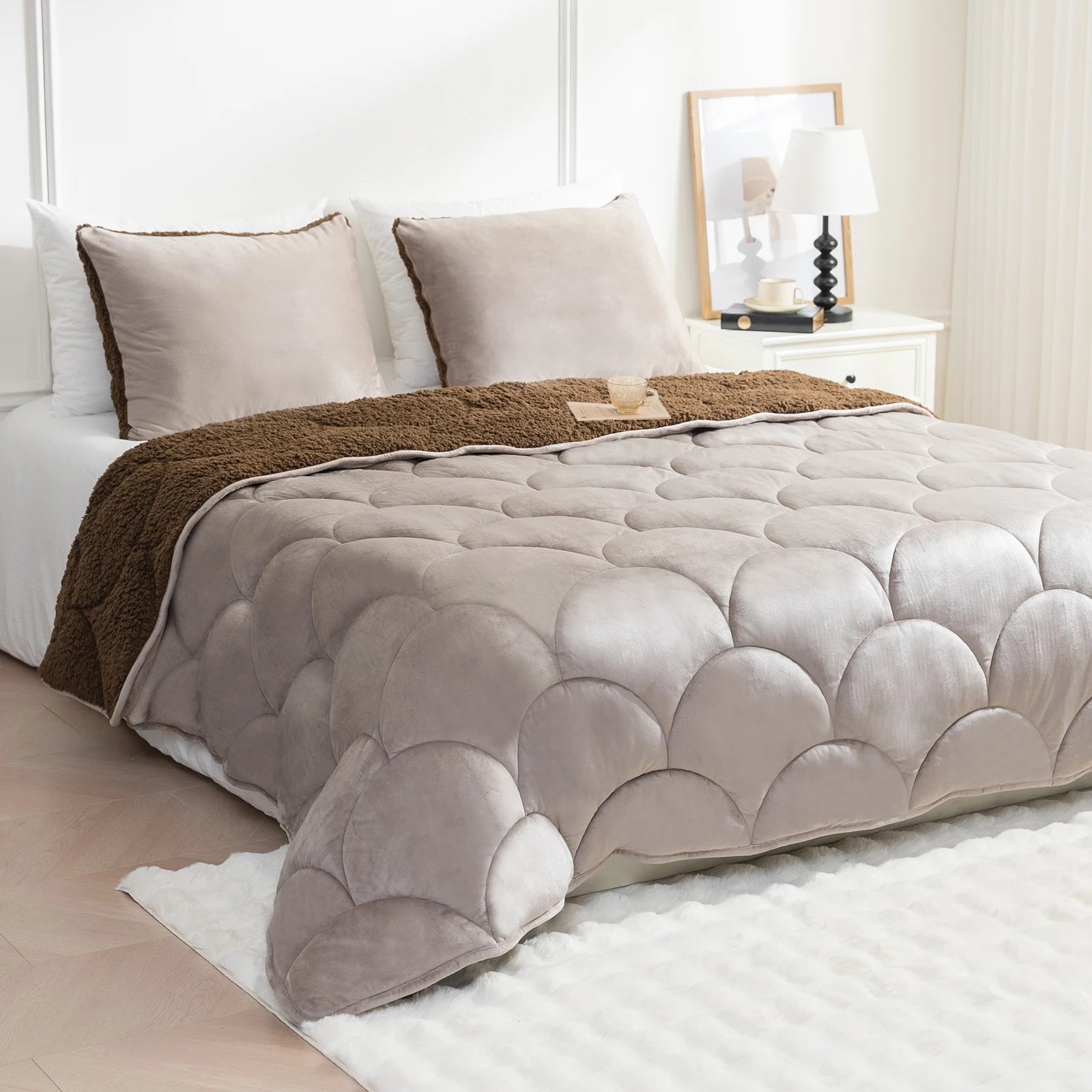 Sherpa Comforter Set , All Season Soft Warm Fleece Fall Blanket, Winter College Dorm Bedding Sets with  Pillow Sham