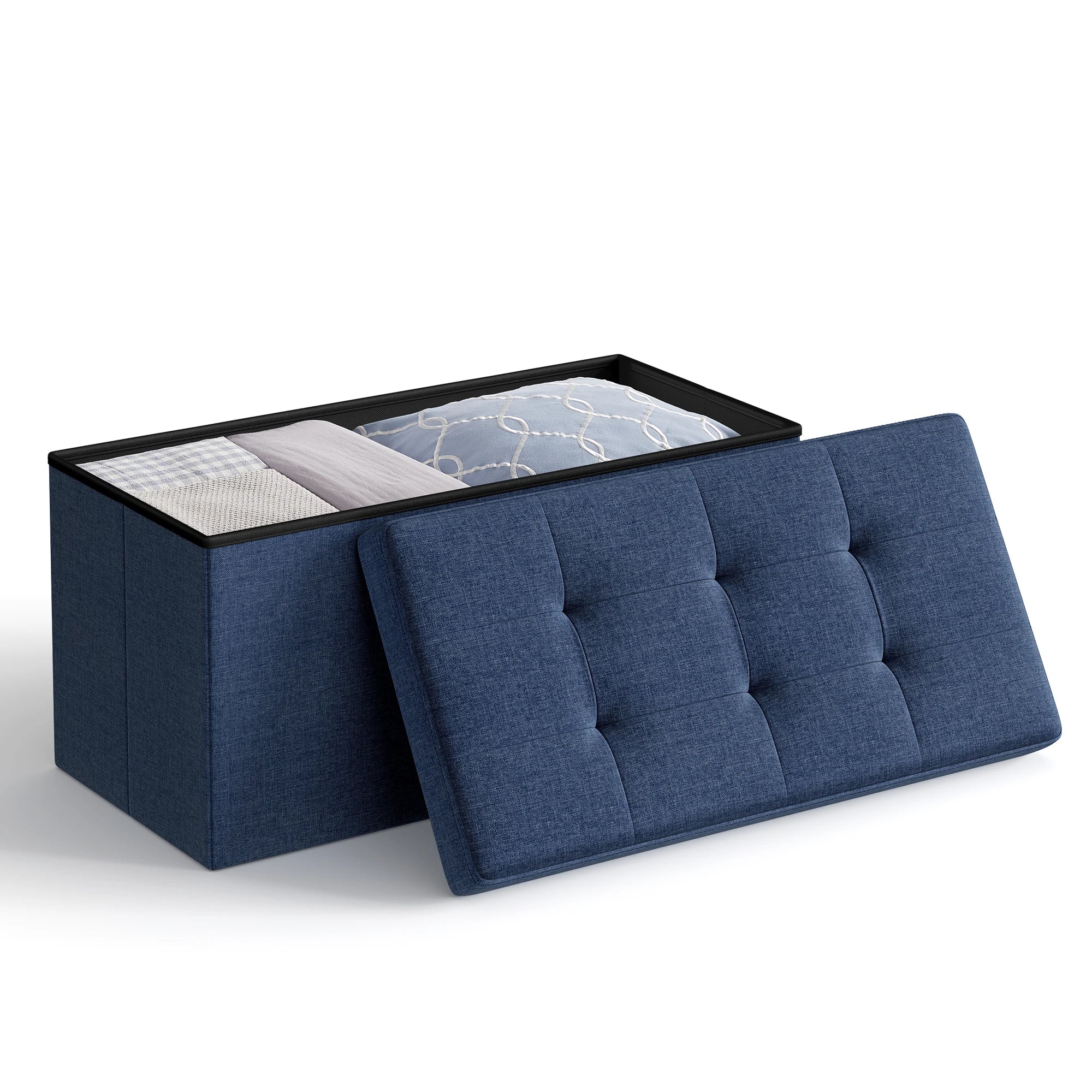 SONGMICS Folding Storage Ottoman Bench – 30″ Storage Chest Footrest