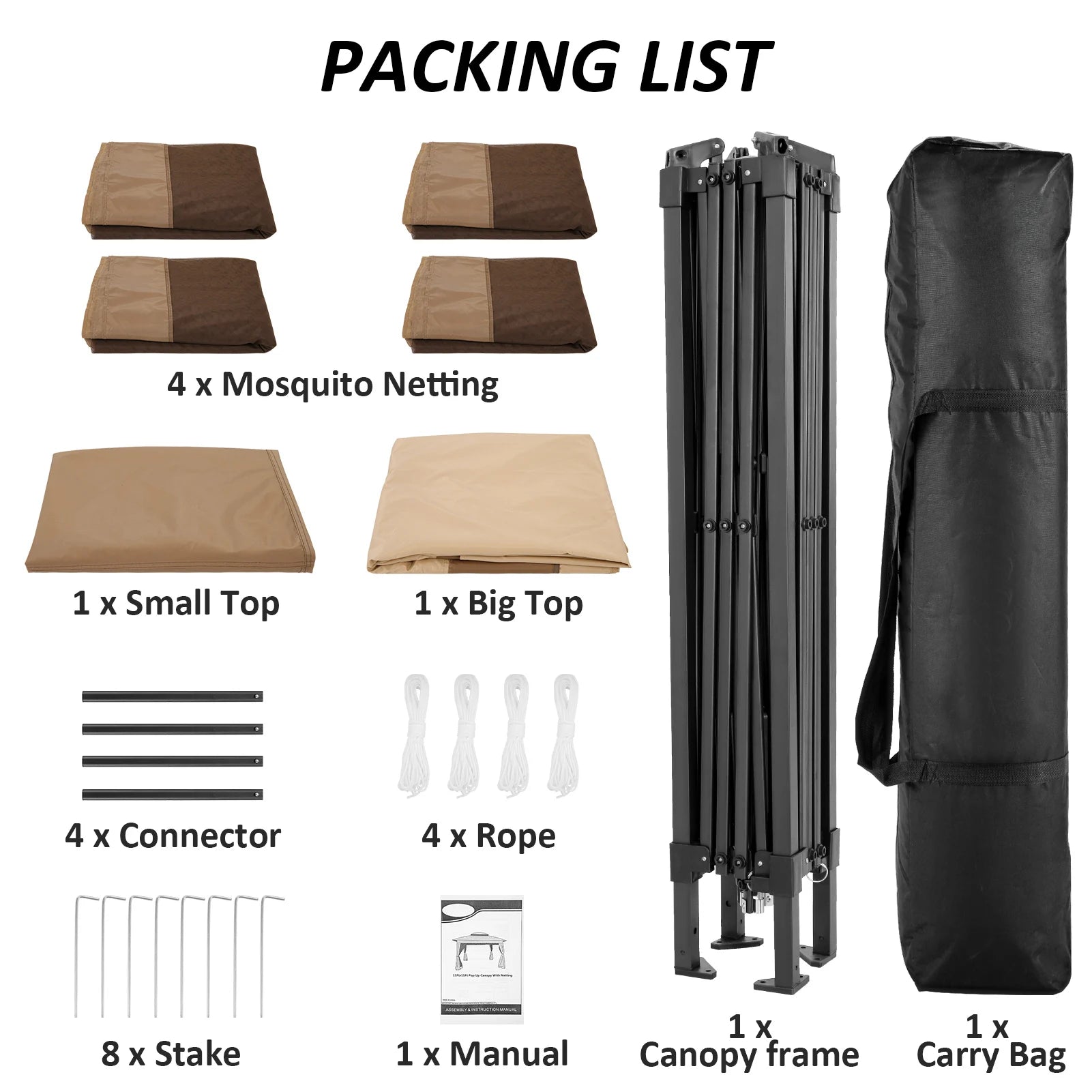 11x11 Pop Up Gazebo One-Push Canopy Tent with Mosquito Nettings, 10x10 Outdoor Canopy Shelter with Double Roof Ventiation