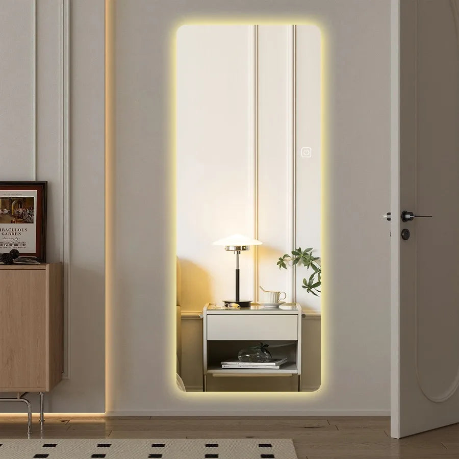 65x21in Full Body Mirror with Lights Full length mirror wall hanging type Suitable for bedrooms dimming and 3 color lighting