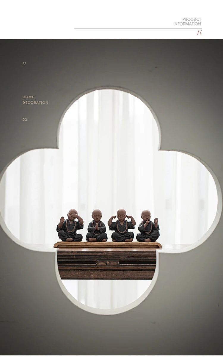 Ceramics Four Not Small Monk Statue Ceramic crafts Chinese characteristic decoration luxurious Home, Study, office accessories