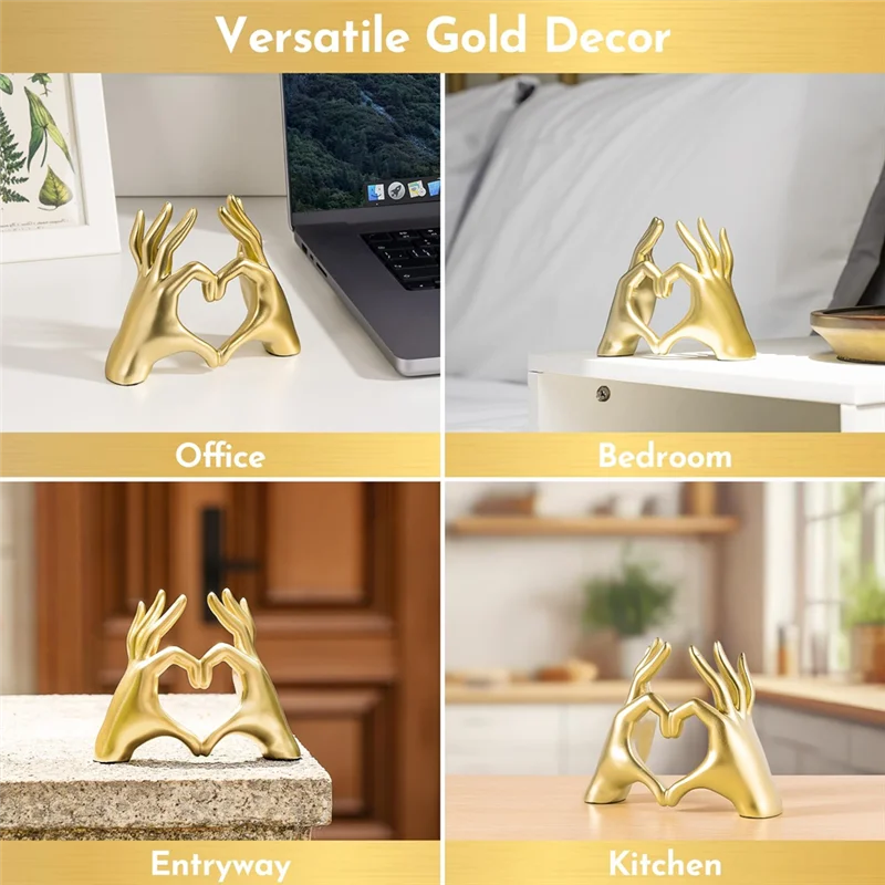 A74E-Gold Heart Hands Sculpture,Wall Gold Decor Living Room,Table Statue Accent,Bedroom Accessories