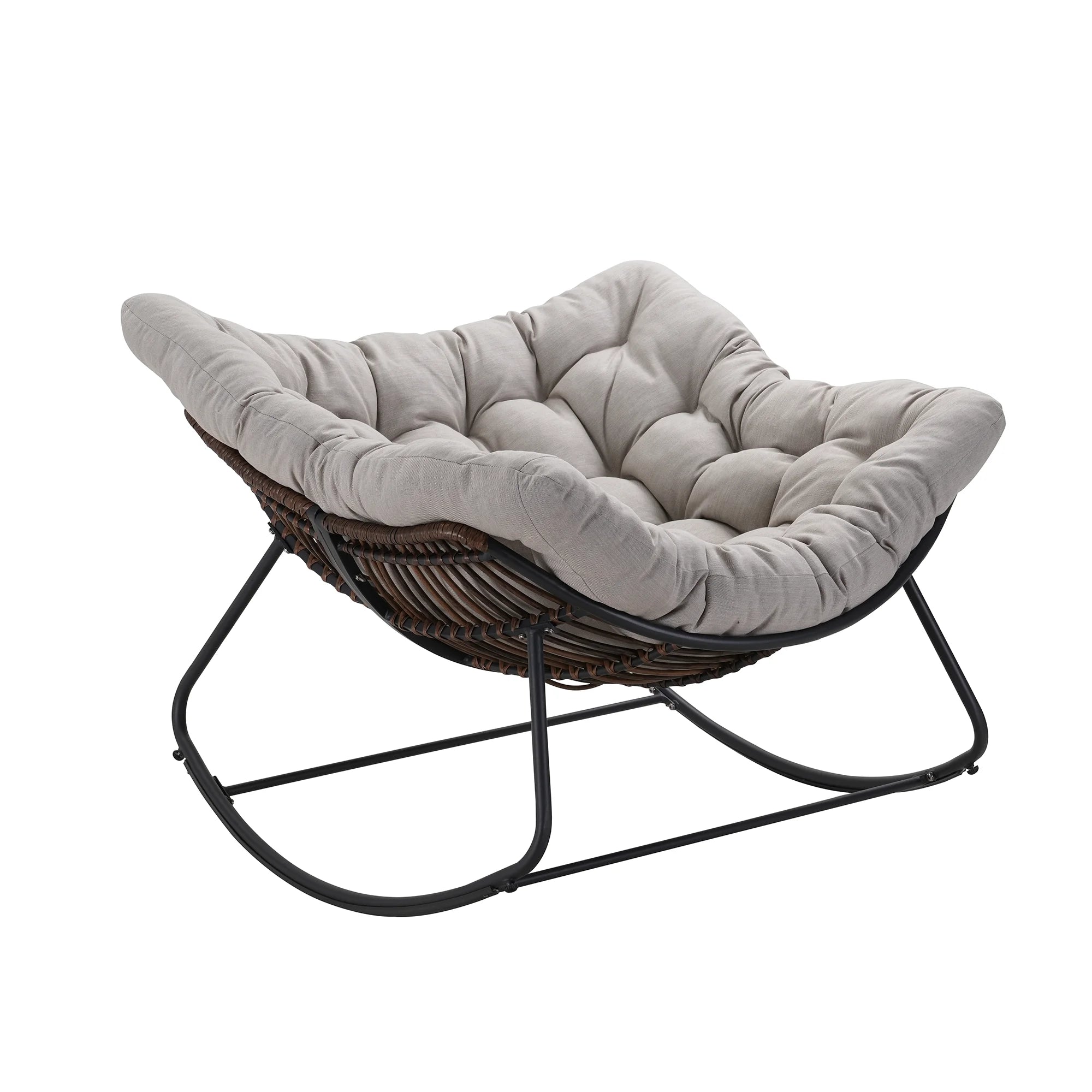 Wicker Egg Rocking Chair – Oversized Papasan Chair with Padded Cushion