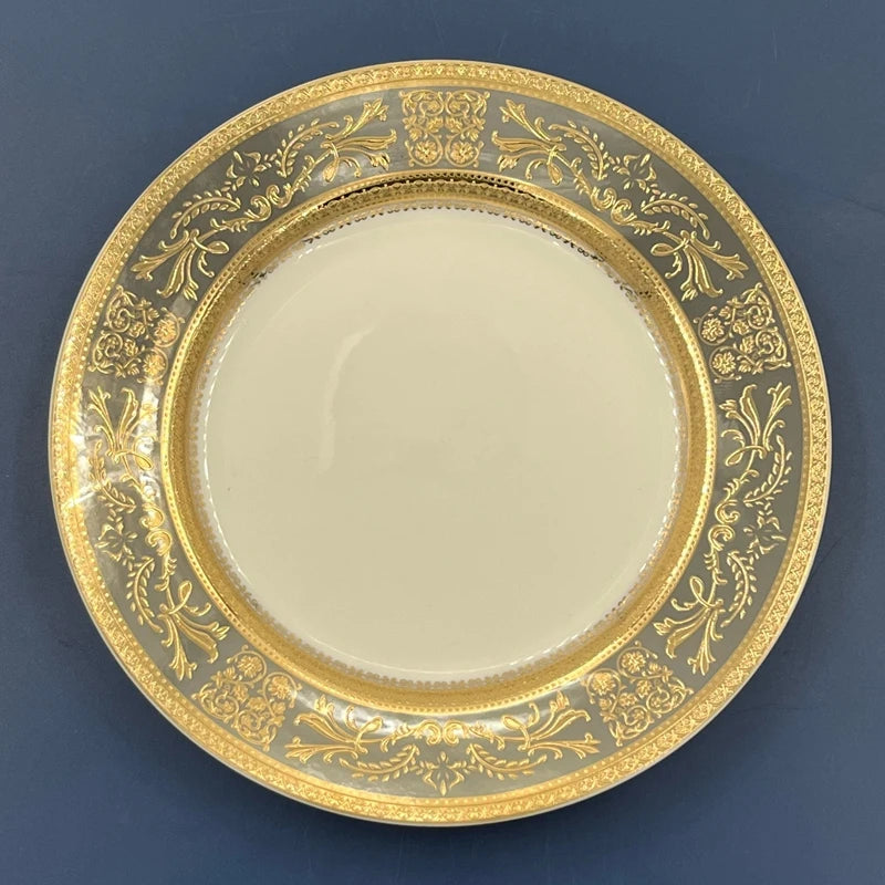 7″ Embossed Disc Bone Plate with Gold Edge – Light Luxury Dinner & Dessert Plate