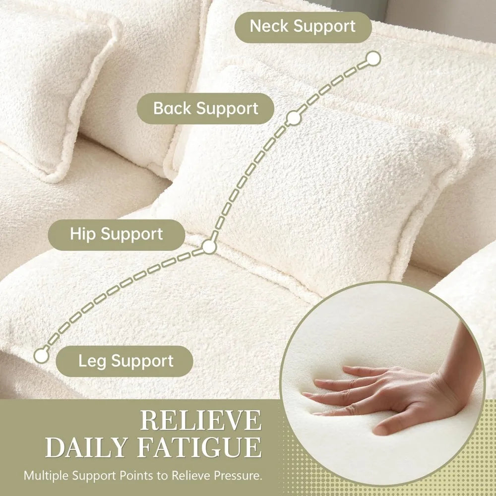 Sectional Modular Cloud Sofa Couch, 76.77" Chenille Comfy Upholstered L-Shape Sofa with Re-moveable Ottoman and 2 Pillows