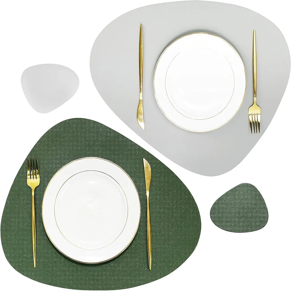 Irregular Shape PU Leather Placemats Set Oil-Proof Waterproof Dual-Sided Place Mats for Kitchen Bistro Tables Bars Coffee Shops