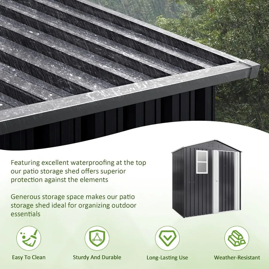 6x4 FT Outdoor Storage Shed with Upgraded Frame Structure Lockable Doors and Ventilated Windows Perfect for Backyard Garden Pat