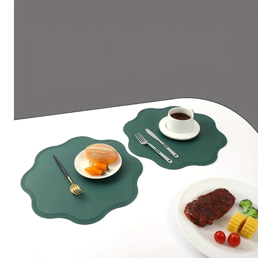 Round Flower-Shaped Faux Leather Placemats – Embossed Table Mats (1 / 6 / 10 Pack)