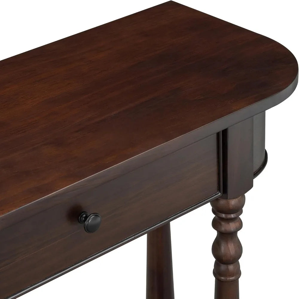 36-Inch Small Curved Console Table - Retro Farmhouse Style Wood Entry Sofa Table with Drawer and Storage Shelf for Living Room H