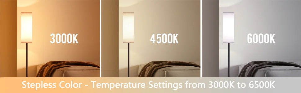 Modern Living Room Floor Lamp, Dimmable with 9W LED Bulb, 165 cm High 3 Colour Temperatures and Foot Switch, Reading Lamp