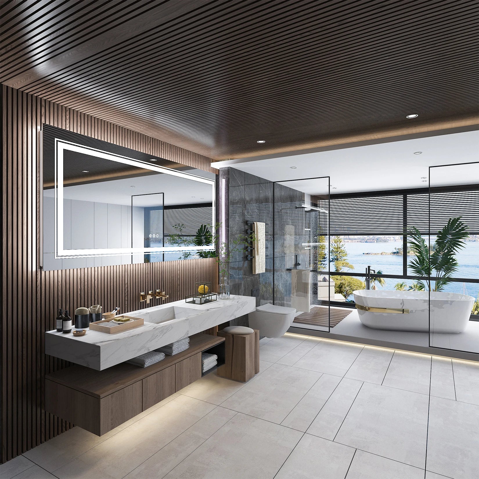 Extra Large Rectangle Bathroom Mirror LED Vanity Dimmable Backlit Anti-Fog Memory with Front and Backlight Shatter-Proof