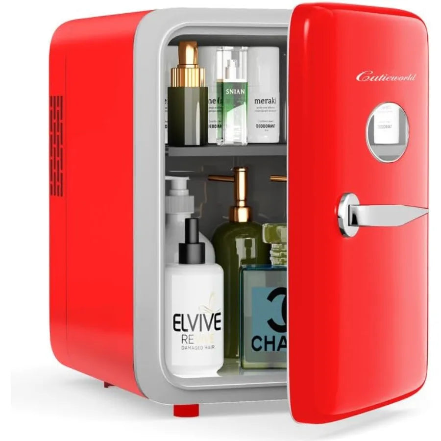 4L Mini Fridge for Bedroom Office Car Red Refrigerator for Makeup Skincare Food Cooler Warmer Beverage Storage