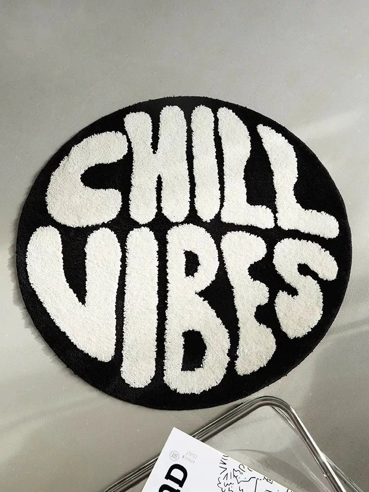 Simple Round Tufted Bedroom Rug Soft Fluffy Letters Mat Bedside Carpet Floor Anti Slip Mat Aesthetic Home Sofa Room Decor