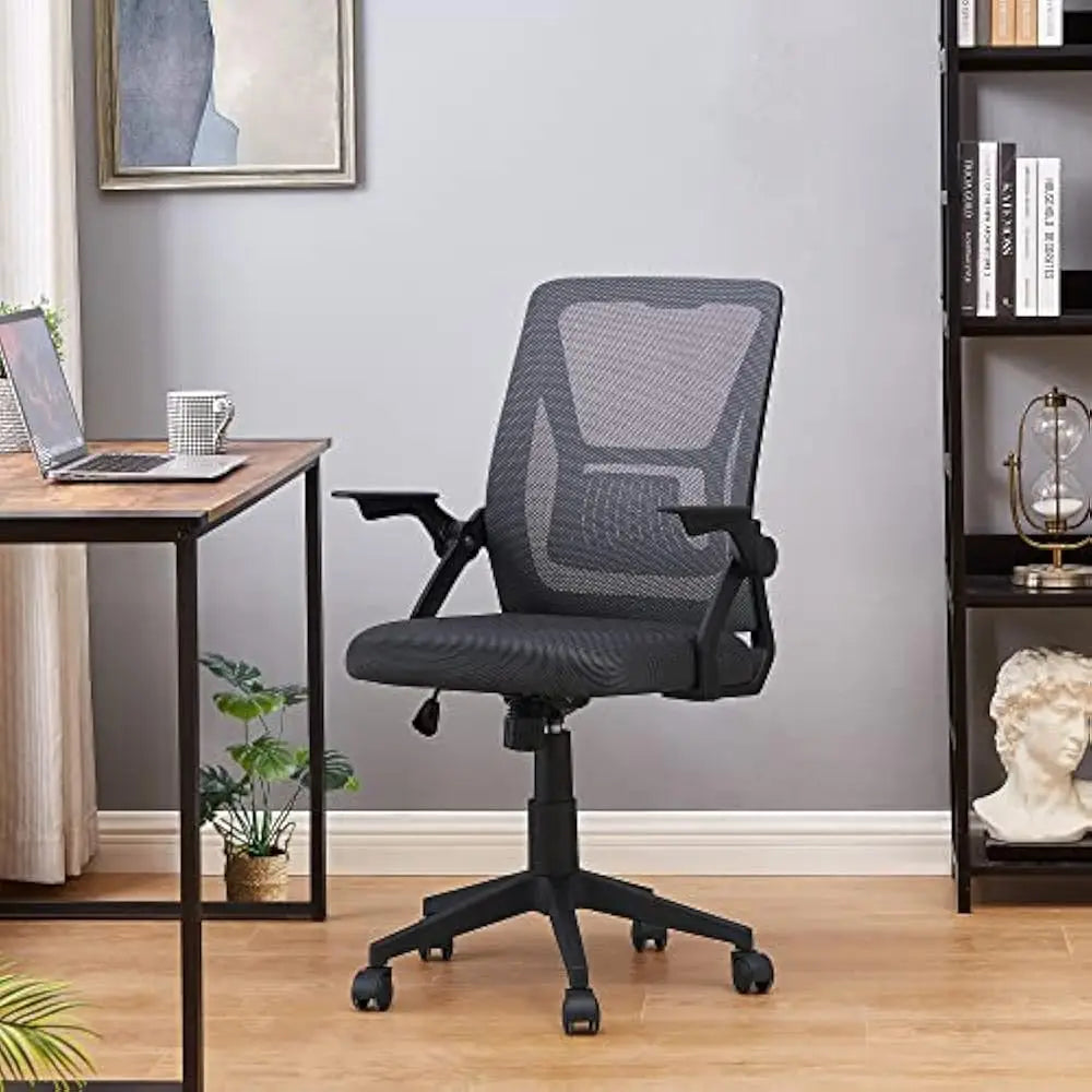 Beige Desk Chair Mid-back Swivel Ergonomic Office Chair With Adjustable Arms Mesh Lumbar Support for Computer Task Work Gaming
