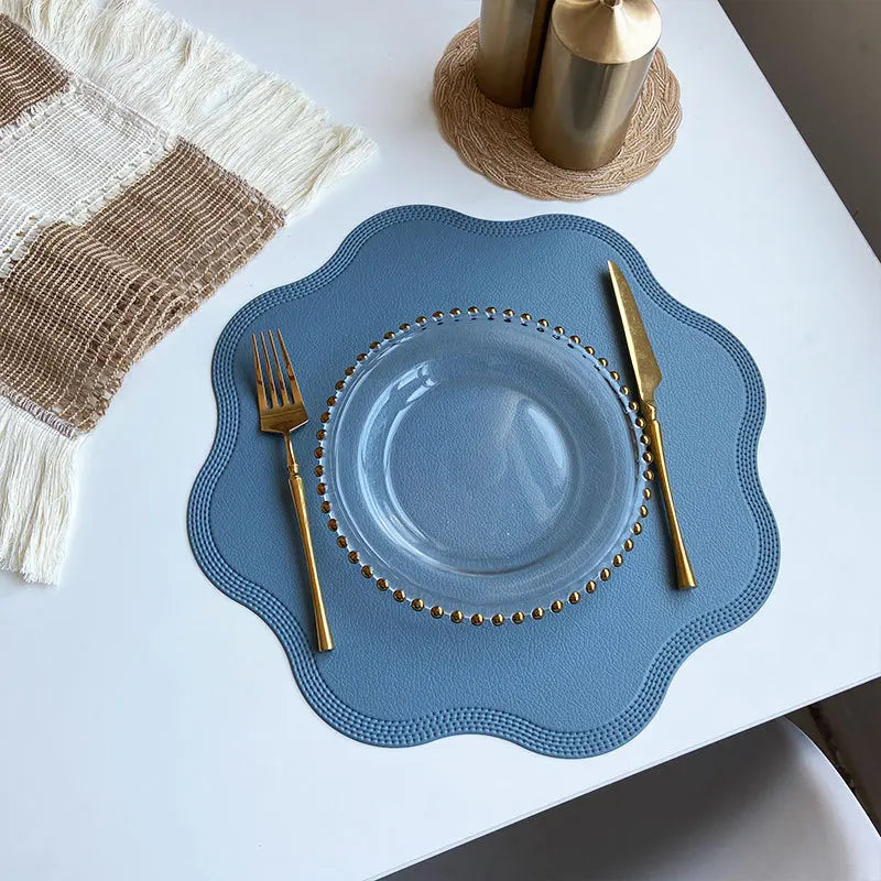 Round Flower-Shaped Faux Leather Placemats – Embossed Table Mats (1 / 6 / 10 Pack)