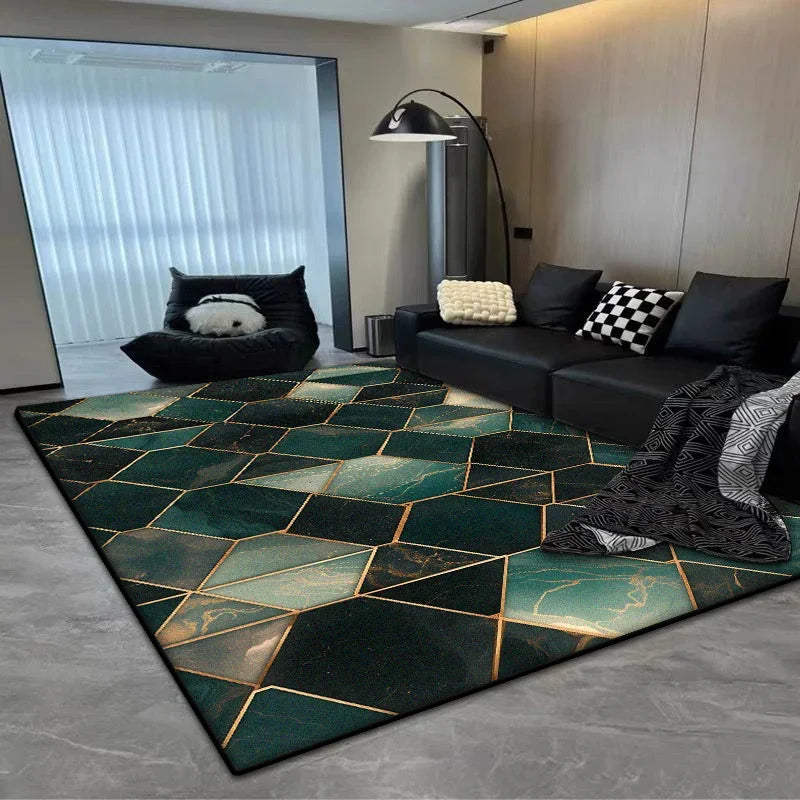 European Black Luxury Carpet for Living Room Geometric Decoration Bedroom Plush Rug Office Easy Clean Soft Floor Mat Non-slip