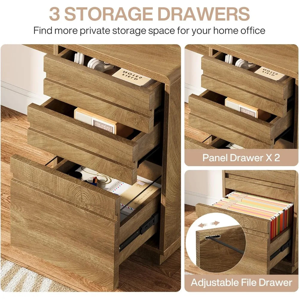 Computer desk with 3 drawers, farmhouse home office desk with storage cabinet, study desk, office workstation, walnut wood