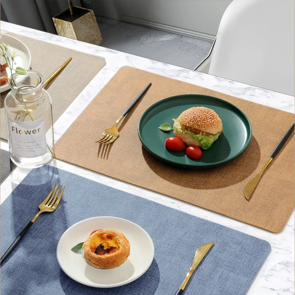 Dual-Sided PU Canvas Texture Placemat,Waterproof Heatproof 43x30cm Non-Slip Dining Table Mat,Washable for Home and Hotel Use