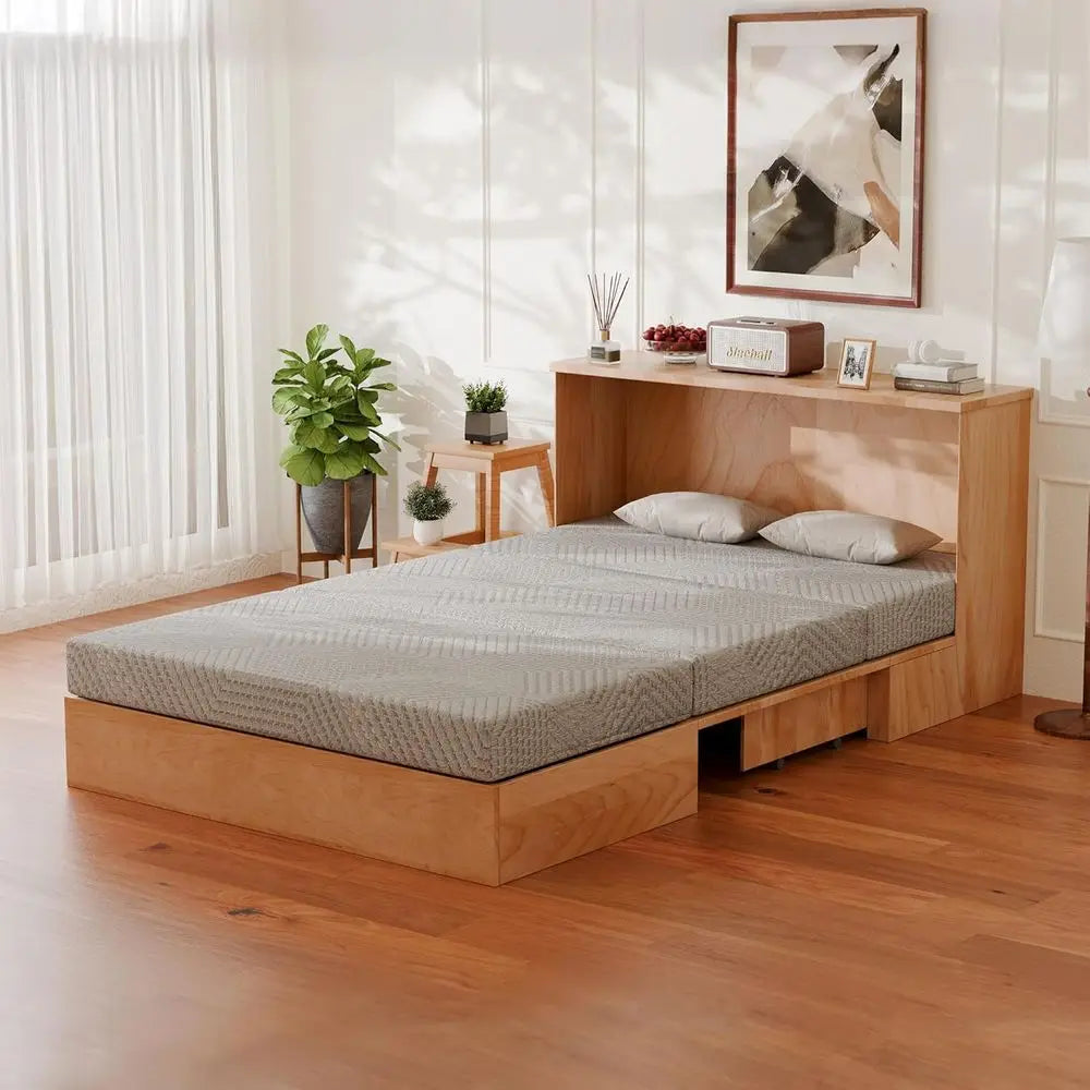 6 Inch Full Size Folding Memory Foam Mattress Topper with Washable Cover, Travel and Guest Bed, 75 x 54 x 6, Grey