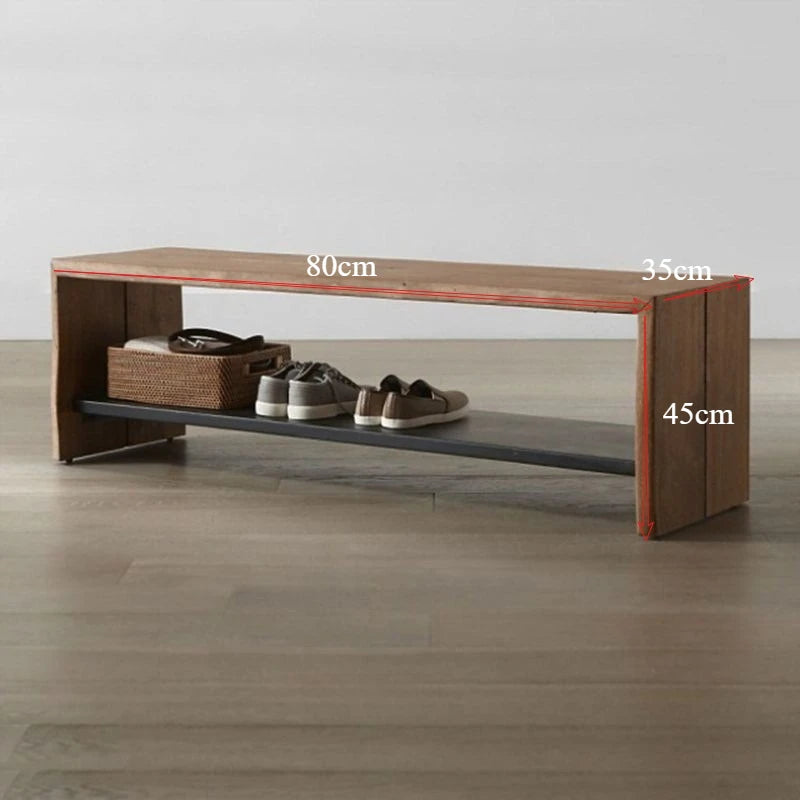 Nordic Modern Solid Wood Entryway Bench – Double-Layer Shoe Rack Storage Bench