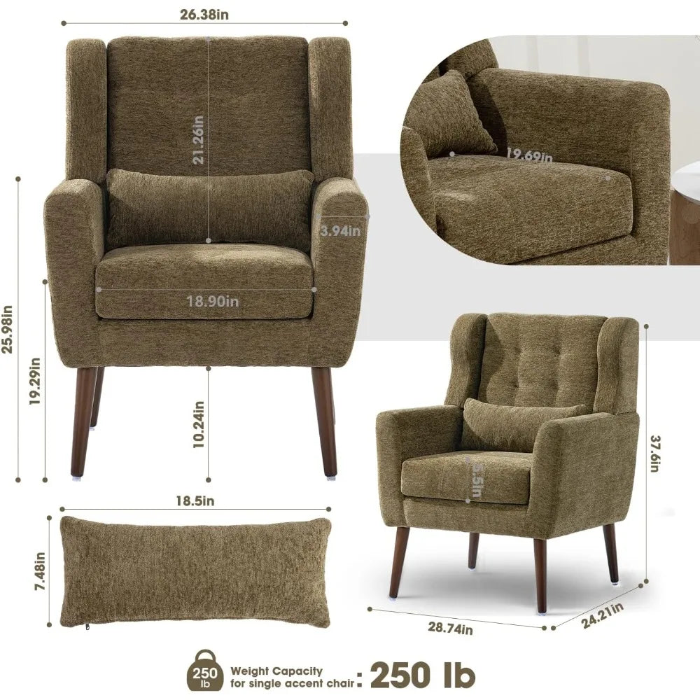 Chenille Accent Chairs – Set of 2 Modern Lounge Armchairs