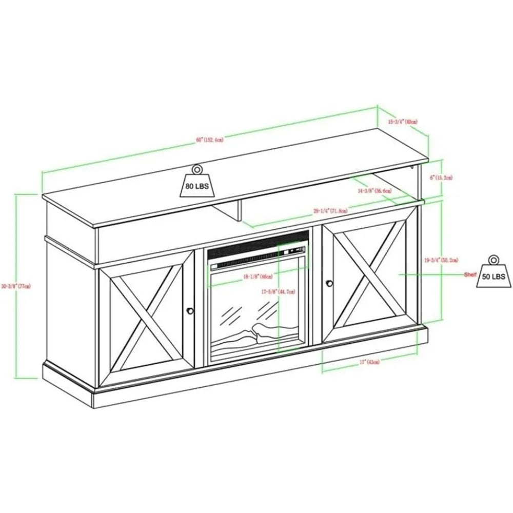 Tall Barn Door Fireplace Stand for TVs up to 65 Inches, Grey Wash