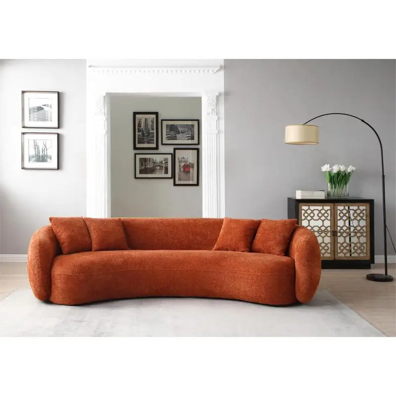 Modern Curved 5-Seater Boucle Sectional Sofa in Orange Teddy Fleece - Half Moon Design, Leisure Couch for Boho Living Room