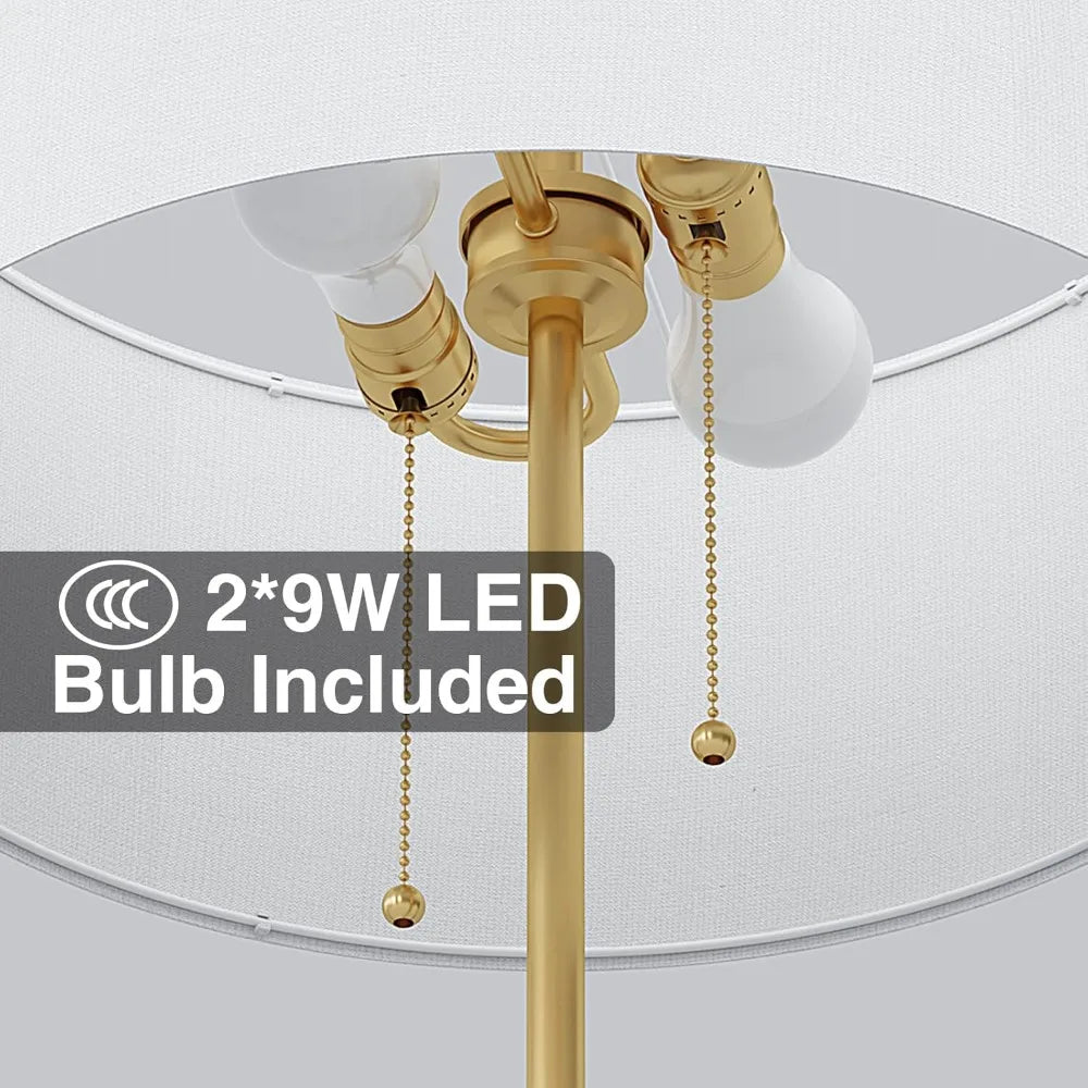 Mid Century Floor Lamp with White Fabric Shade, Standing Lamp Tall Lamp for Living Room Bedroom, 3 Color Temperatures 9W Bulb