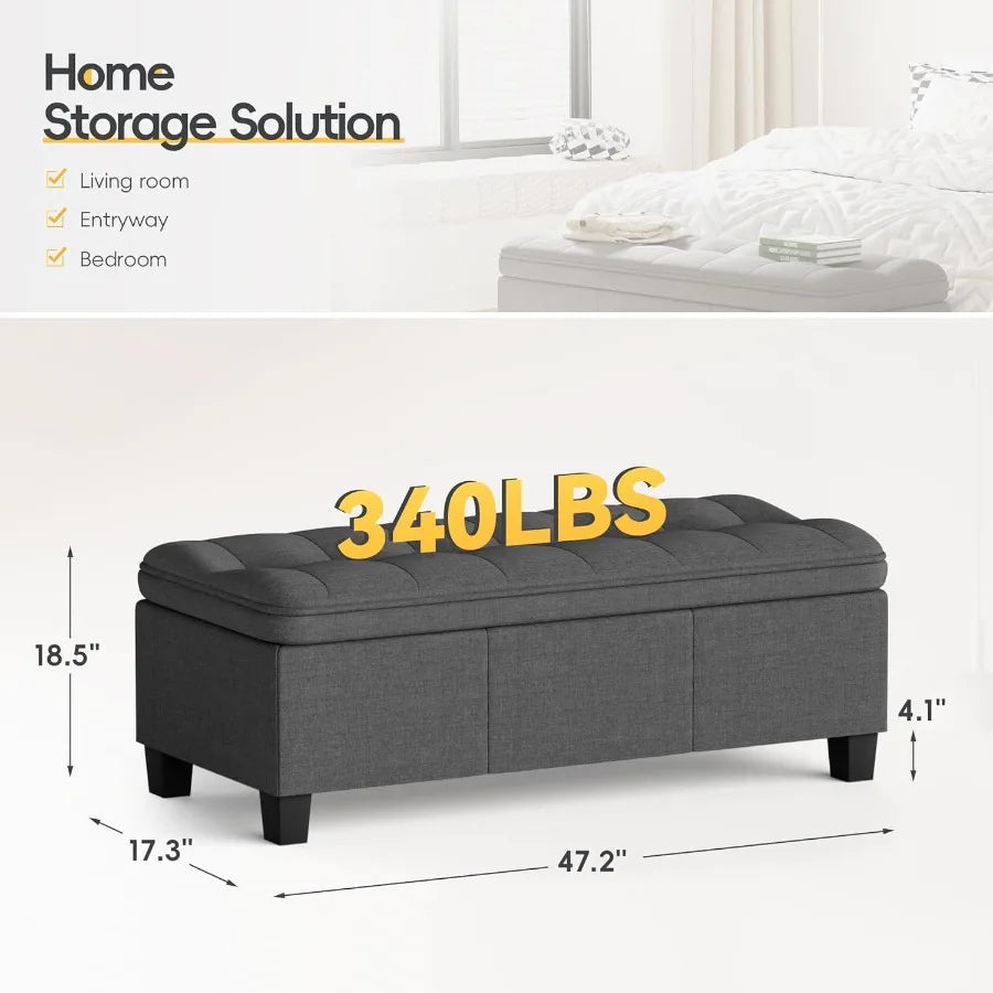 Storage Ottoman Bench – 47″ with Legs End-of-Bed Footrest