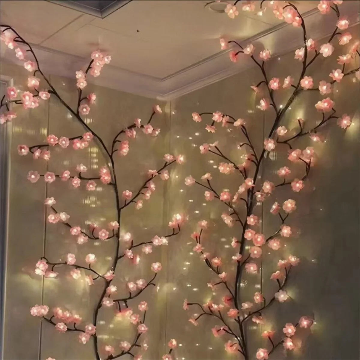 72/96 LED USB cherry blossom vine string lights with 8-mode DIY plastic flower theme for parties weddings outdoor decoration