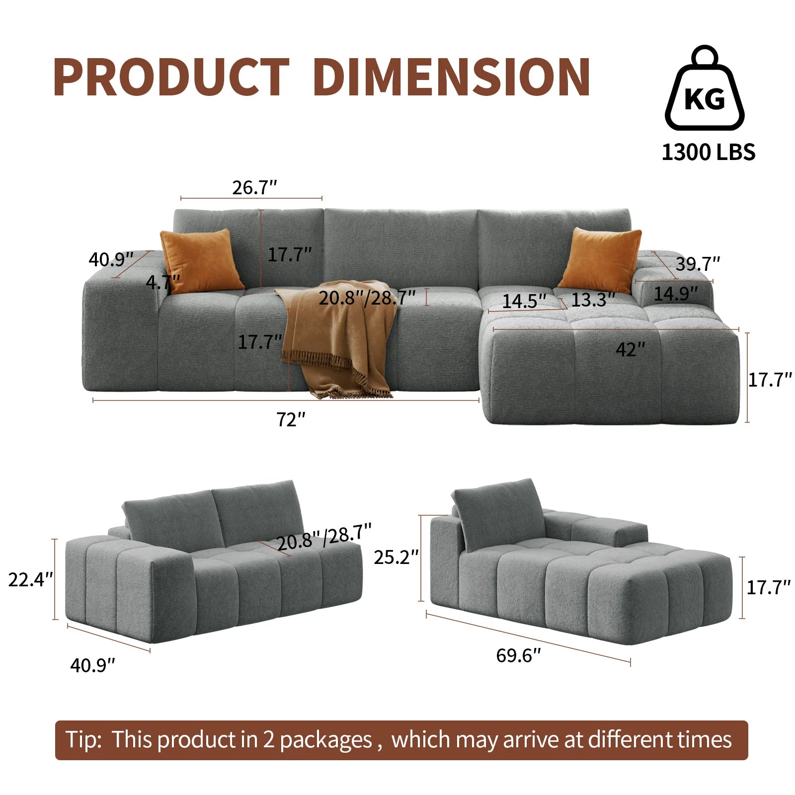 Modern L-Shaped Sectional Sofa, Modular Living Room Couch, Blue Fabric Upholstery, Contemporary Design for Home, Office (