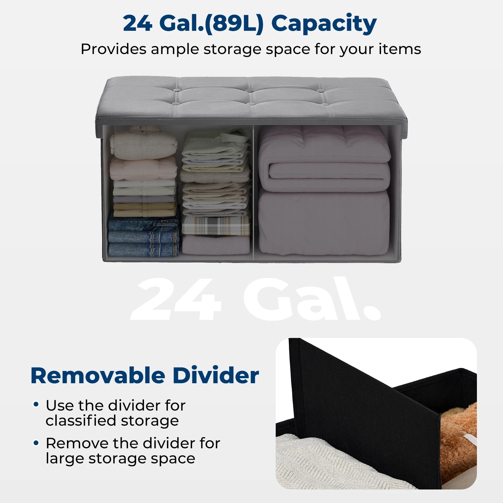 Folding Storage Ottoman Bench – 30″ Heavy-Duty Footstool with Storage