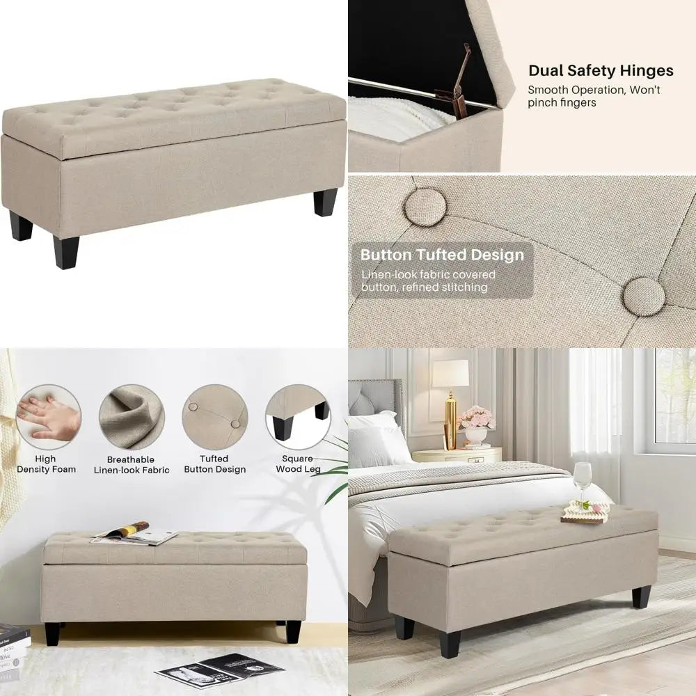 Upholstered Storage Ottoman Bench – Large Modern End-of-Bed Accent Bench