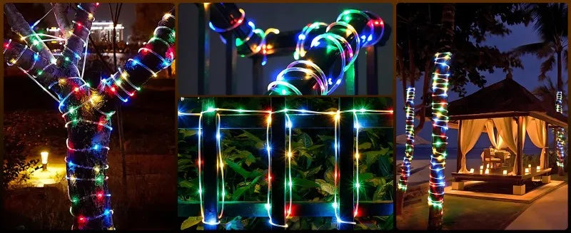 LED Solar Strip Rope Tube Fairy Light Solar Powered Garland String Light Christmas Decor for Outdoor Garden Lawn Tree Yard Fence
