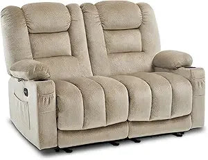 55.9" Power Loveseat Recliner with Heat and Vibration, Fabric Electric Loveseat Recliner, USB Charge Port, Cup Holders for Livi