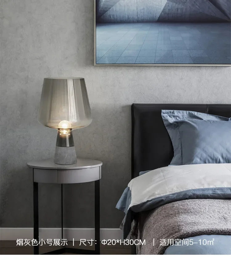 Modern Minimalist Cement Creative LED Desk Lamp Bedroom Bedside Study Hotel Living Room Grey Glass Art Light Home Decor Lighting