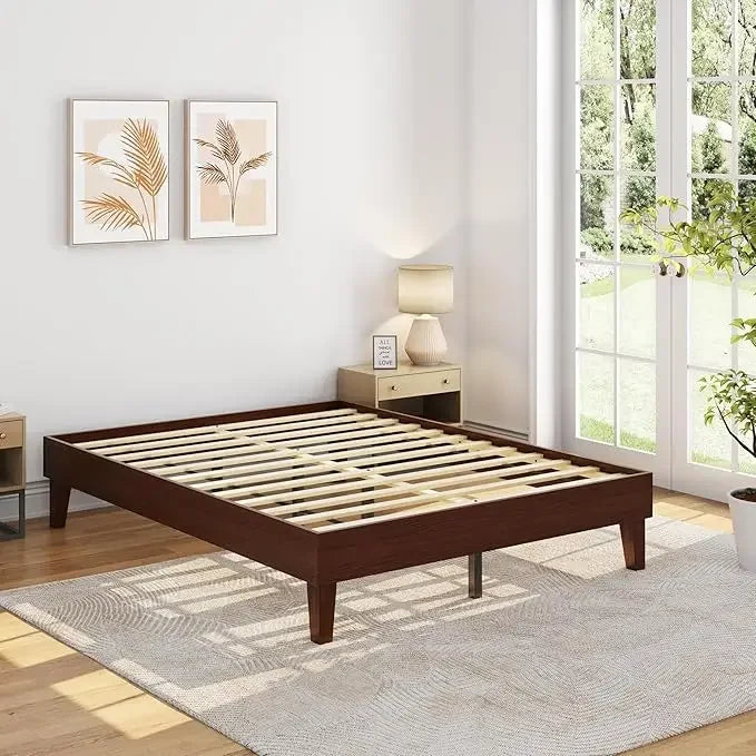 Queen Bed Frame – Natural Solid Wood Platform Bed with 12″ Underbed Storage