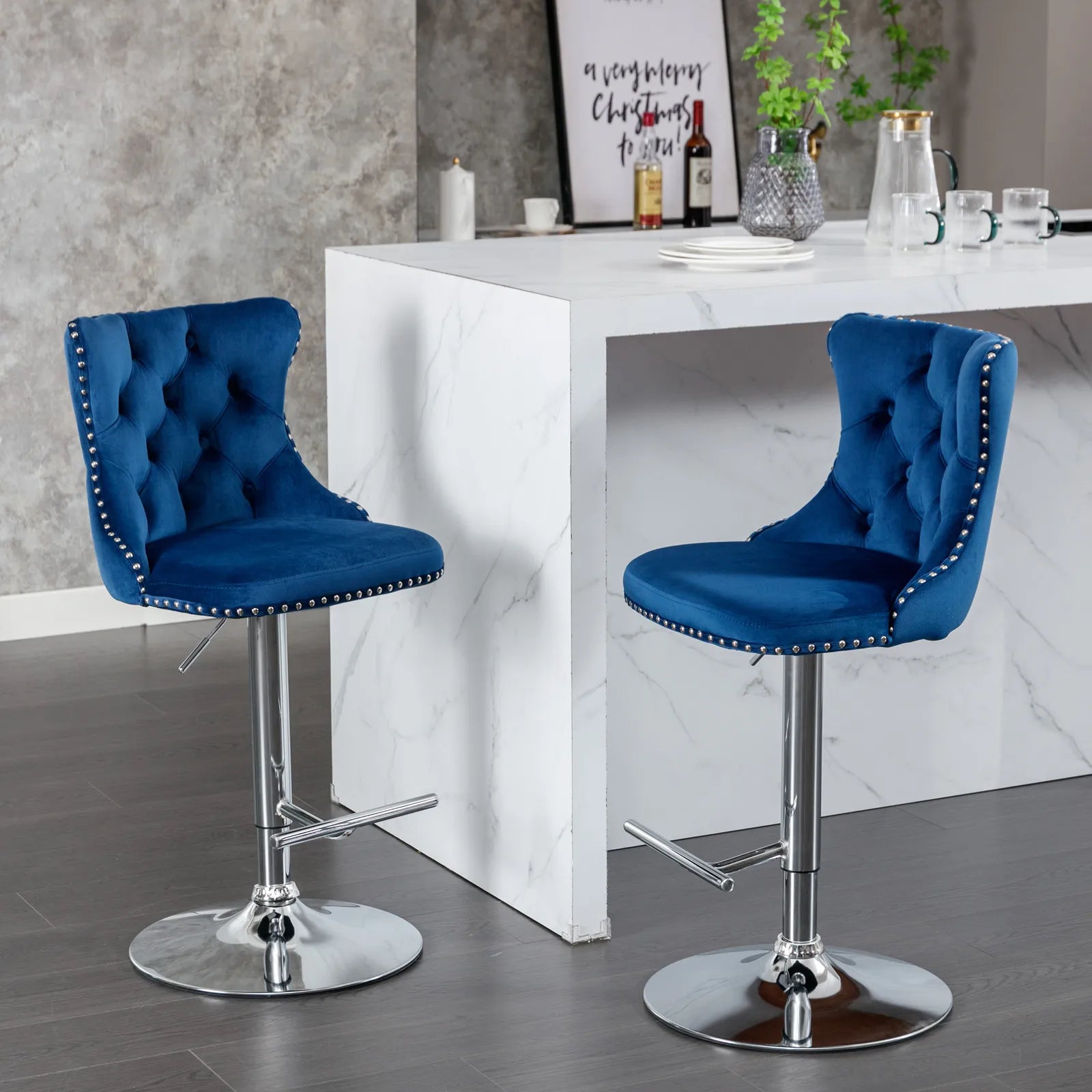Swivel Velvet Bar Stools – Adjustable Counter-Height Chairs (Set of 2)