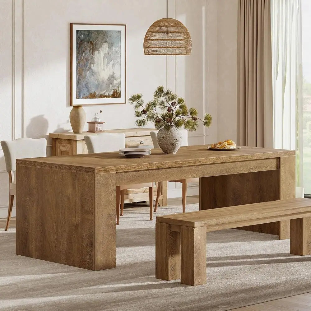 Sturdy 70.9 Rectangular Wooden Dining Table for 6-8, Ideal for Kitchen, Dining & Living Rooms in Brown