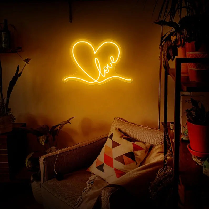 Love Heart Neon Signl Handmade LED Neon Light Advertising for Bedroom Pub Home Beer Bar Birthday Party Wall Decor Dimmable USB