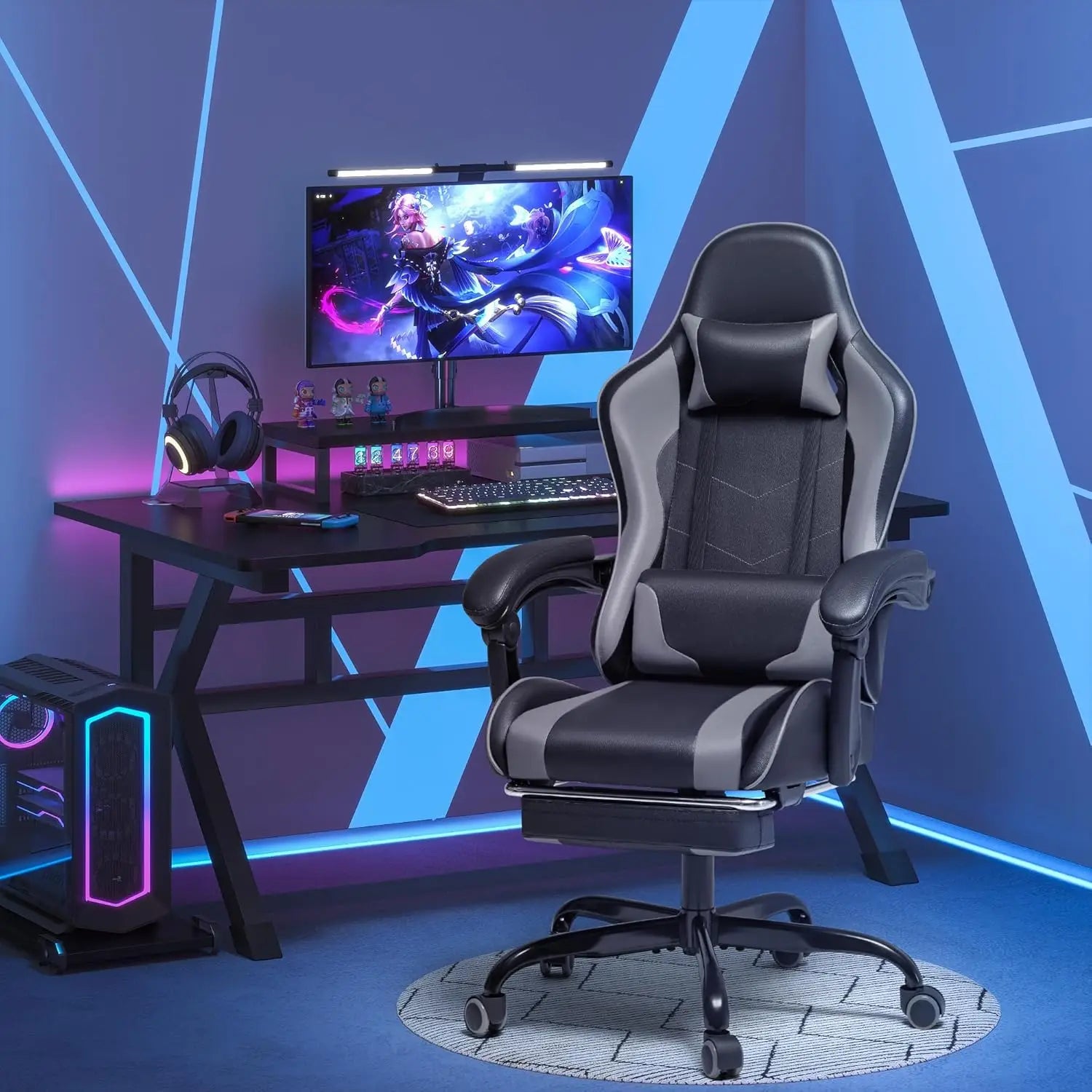 Homall Gaming Chair Video Game Chair Footrest and Massage Lumbar Support Ergonomic Computer Chair Height Adjustable Swivel Seat
