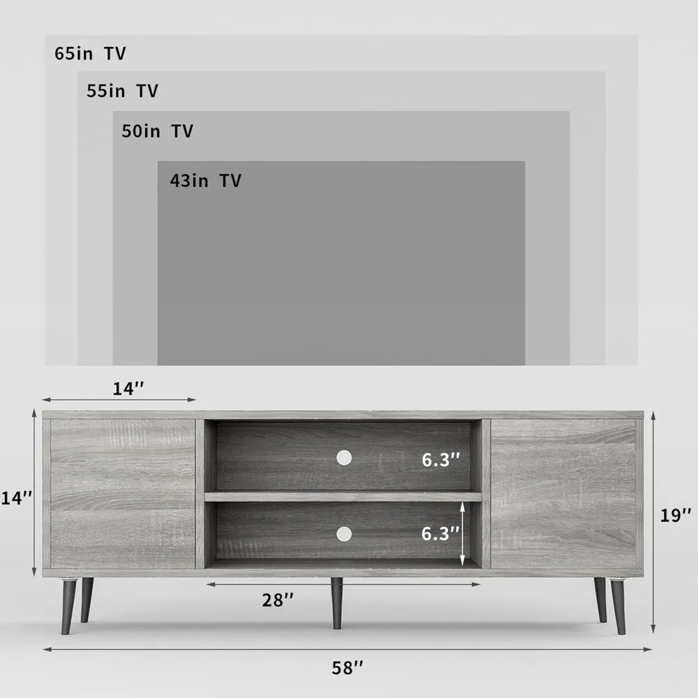 Mid Century Modern 65 TV Stand with Storage and Open Shelves for Entertainment Center