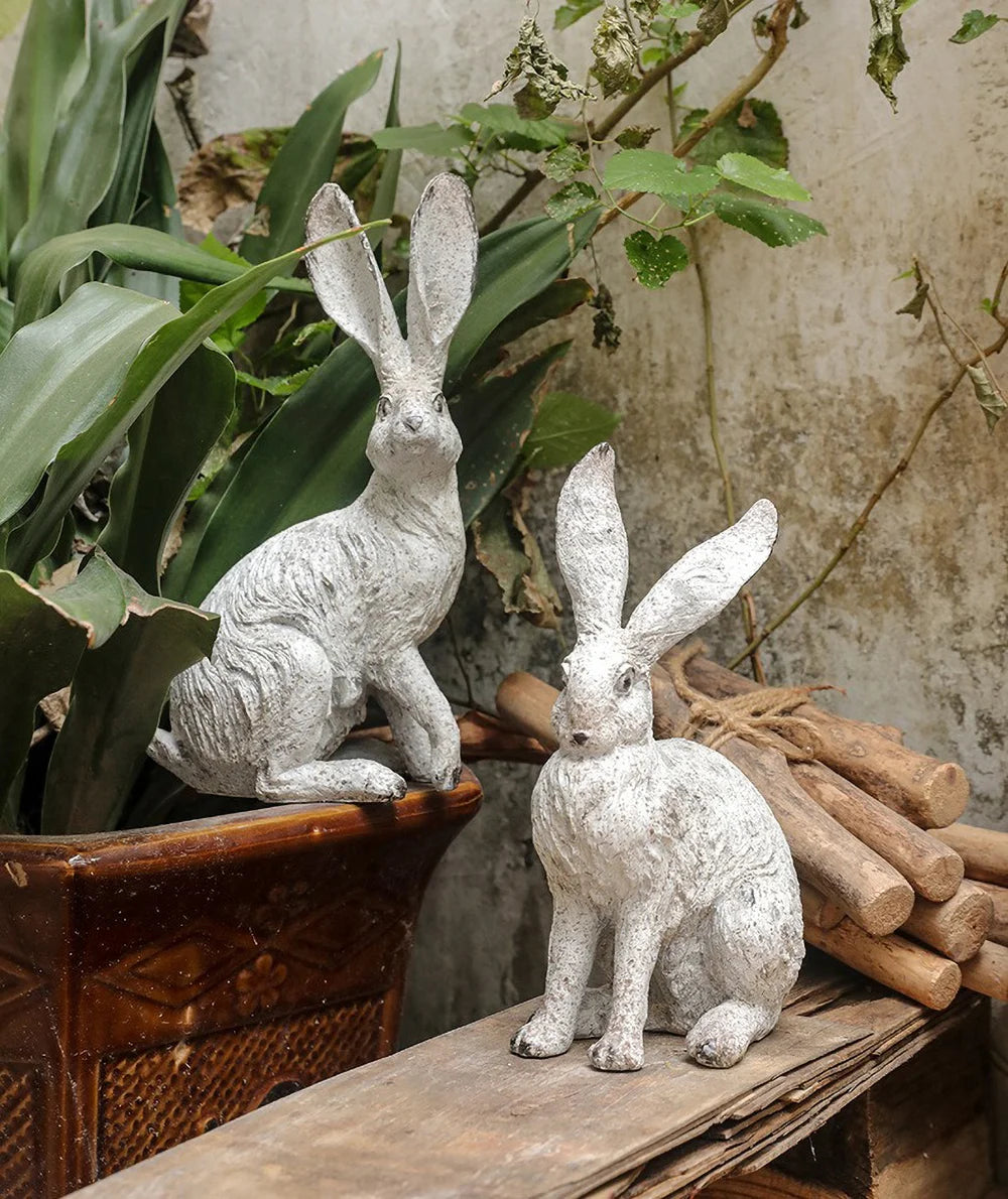 Handmade Resin Long Eared Rabbit Figurine with Simulation Hair - Cute Home Decor, Photography Prop, Gift for Kids & Collectors