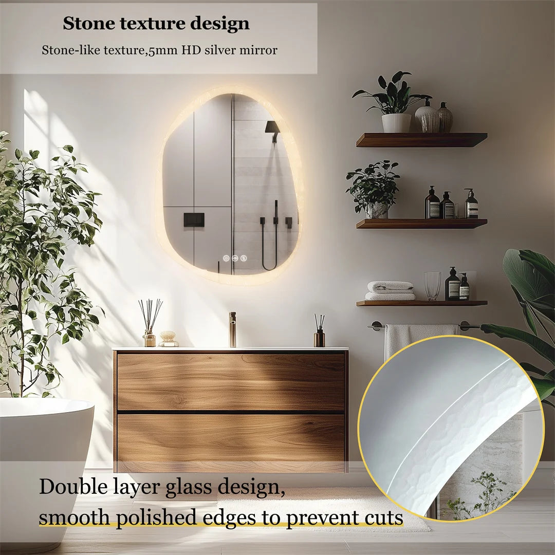 Unique Frameless Mirror LED Light Bathroom Mirror Wall Mounted Backlit Vanity Mirror Designed with Touch Sensors Dimmable Defog