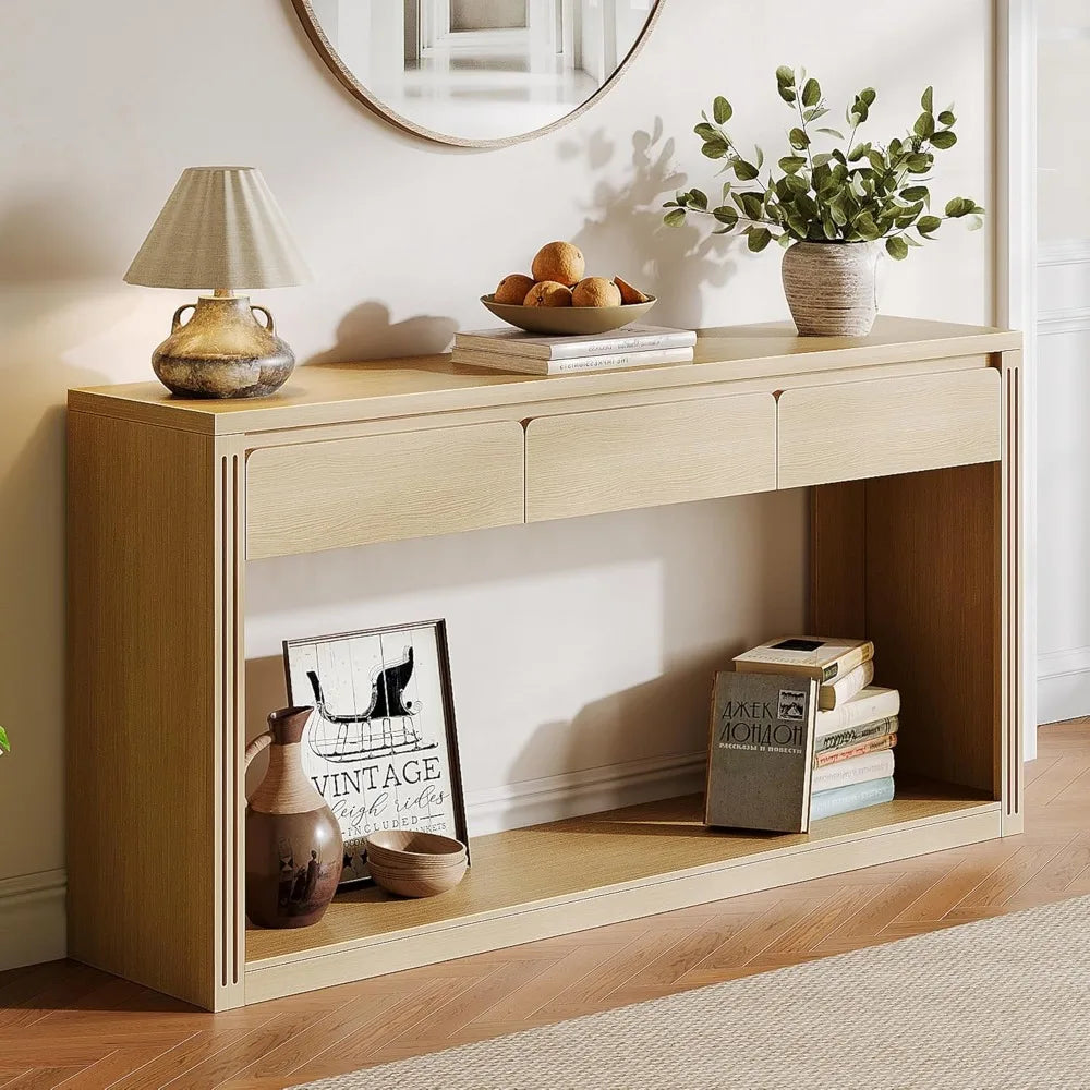 Farmhouse Style 63.9 Entryway Console Table with Drawers, Slim Sofa Table for Behind Couch, Narrow Hallway Furniture