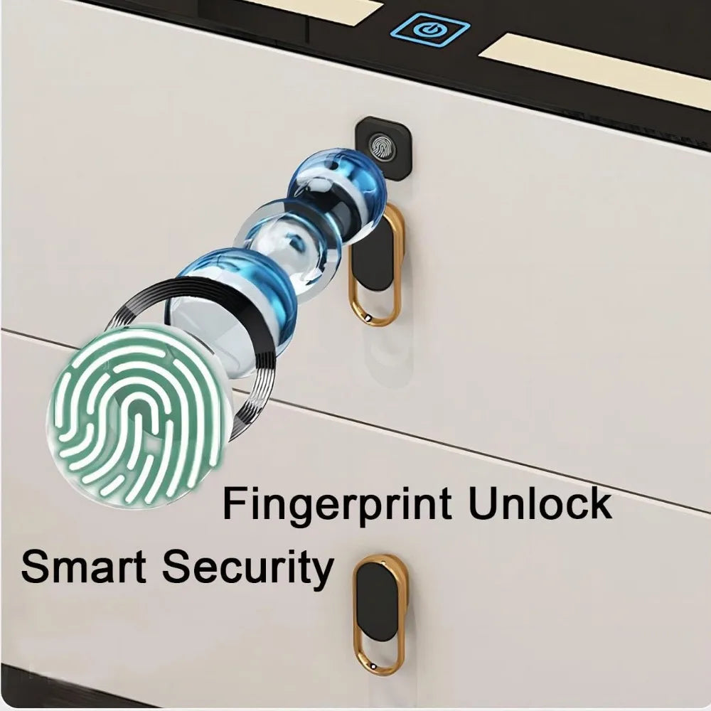 Contemporary 3-Drawer Nightstand with Built-in Charging Station and LED Lighting, featuring Fingerprint Security Lock
