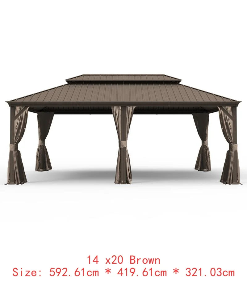 14x22 Hardtop Gazebo, Upgraded Metal Canopy with Drainage System, Dual-Layer Galvanized Steel Roof, Includes Curtains &